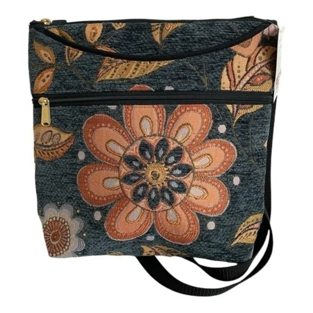NWT Danny K Maggie Floral Tapestry Crossbody Hobo Shoulder Travel Bag NWT